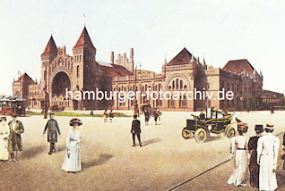 X958892 Alte Ansicht vom Backsteingebude des Bahnhof Altona, Elbe - ca. 1905