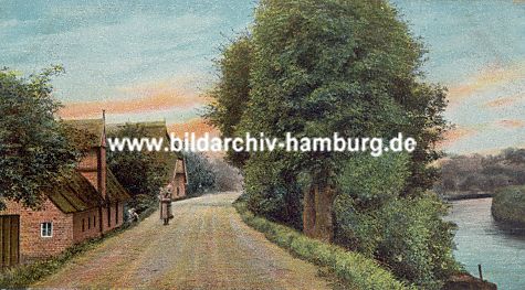 011_15013 - historische Aufnahme der Vierlanden; Bauernhuser hinter dem Deich ca. 1900.