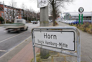 3817 Stadtteilschild Grenzschild Horn, Bezirk Hamburg Mitte.