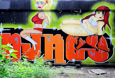 5259 Graffiti an einer Hauswand im Hamburger Stadtteil Steilshoop.